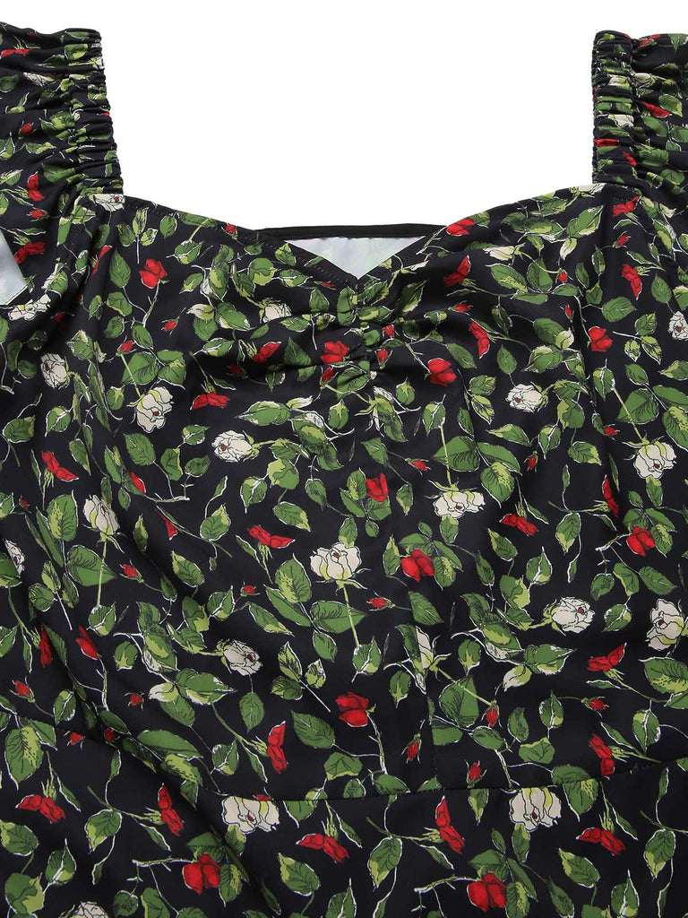 [Prévente] [Grande taille] Robe noire fleur manches volantées années 1960
