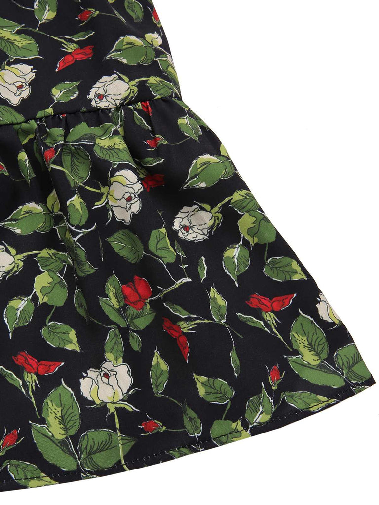 [Prévente] [Grande taille] Robe noire fleur manches volantées années 1960