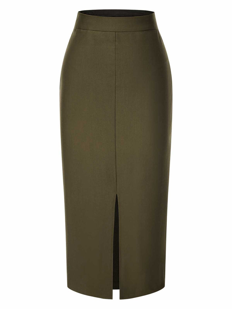 [Prévente] 2PCS Gilet vert olive et jupe crayon années 1960