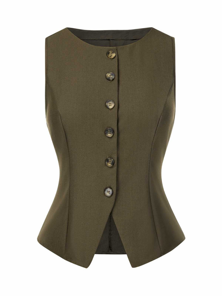 [Prévente] 2PCS Gilet vert olive et jupe crayon années 1960