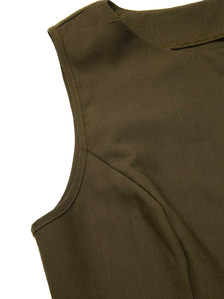 [Prévente] 2PCS Gilet vert olive et jupe crayon années 1960