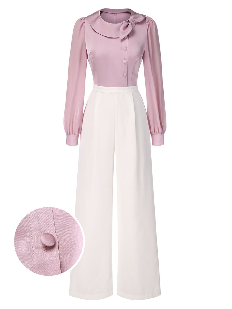 [Prévente] Combinaison rose en satin avec col à nœud années 1930