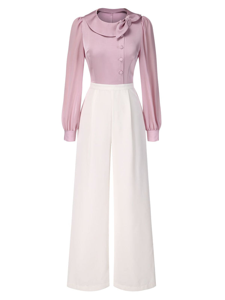 [Prévente] Combinaison rose en satin avec col à nœud années 1930