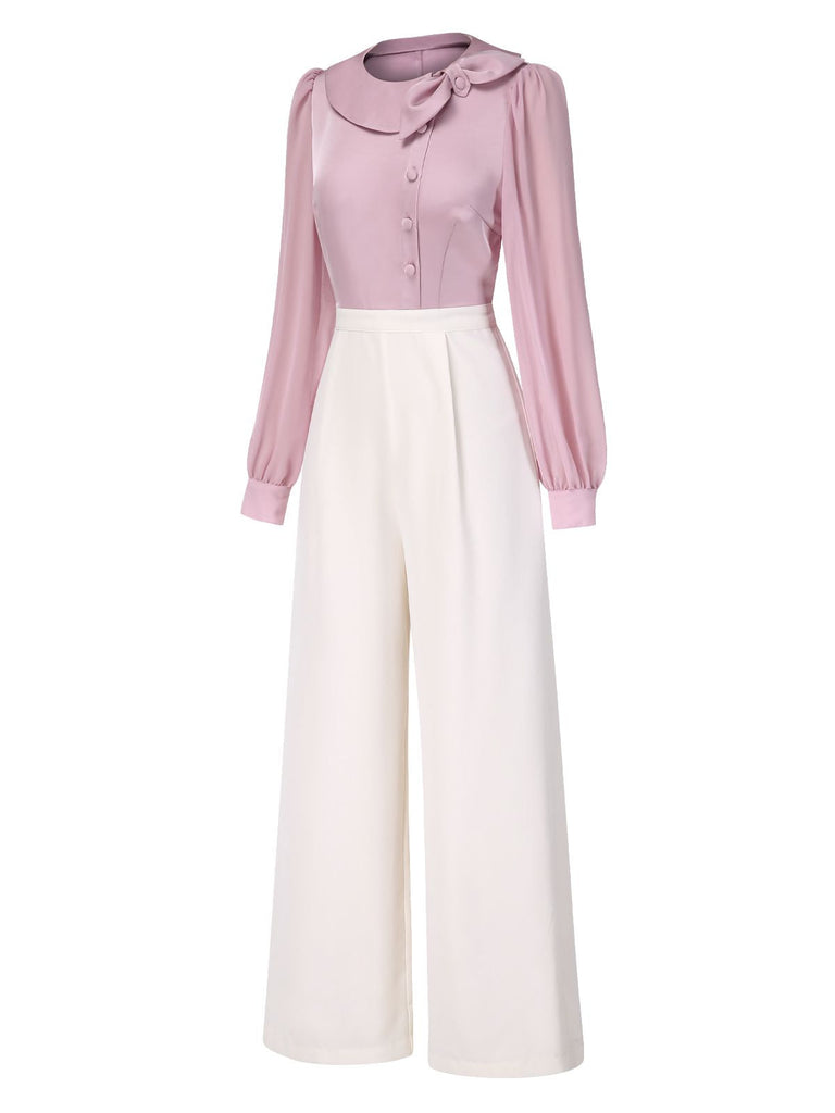 [Prévente] Combinaison rose en satin avec col à nœud années 1930