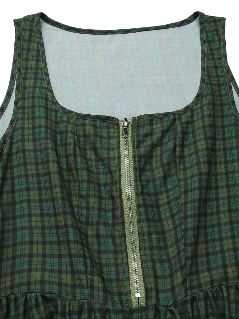 [Prévente] Robe verte à carreaux et fleurs avec tablier années 1950