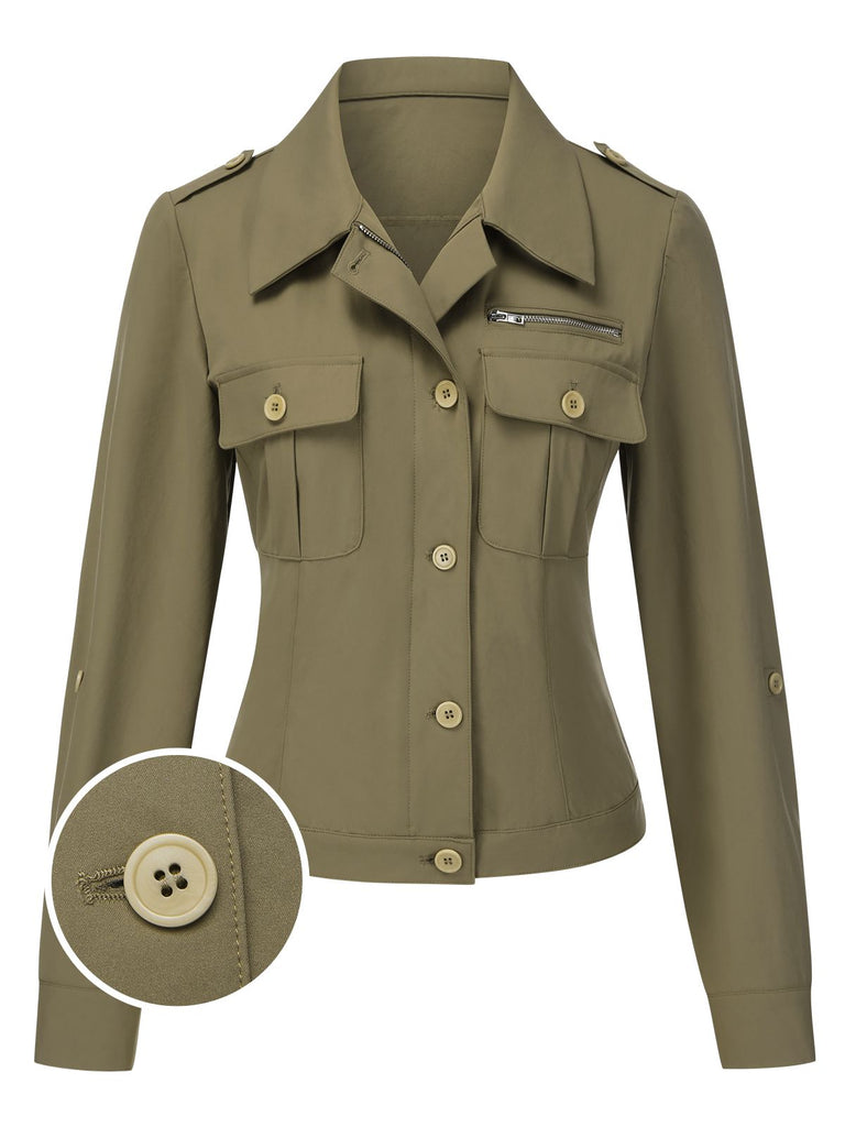 [Prévente] Veste chemise verte militaire à col à revers années 1950