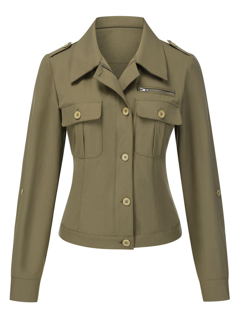 [Prévente] Veste chemise verte militaire à col à revers années 1950
