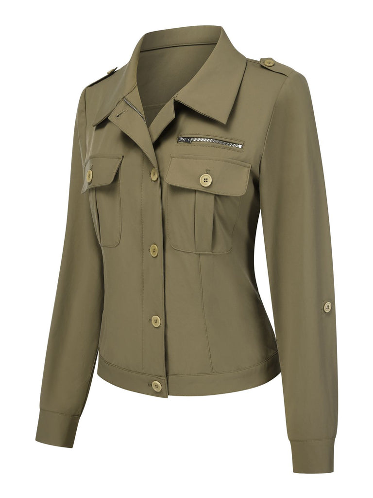[Prévente] Veste chemise verte militaire à col à revers années 1950