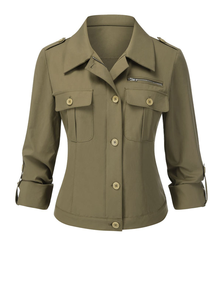 [Prévente] Veste chemise verte militaire à col à revers années 1950