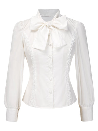 Chemisier blanche en coton avec nœud années 1950