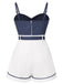 [Grande taille] Combishort bleu à bretelles en patchwork à pois des années 1940