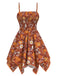 [Prévente] Robe orange marguerite à bretelles ourlet irrégulier hippie des années 1970