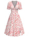 [Prévente] Robe fendue fleurs à col en V rose années 1940