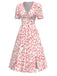 [Prévente] Robe fendue fleurs à col en V rose années 1940