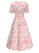 [Prévente] Robe fendue fleurs à col en V rose années 1940