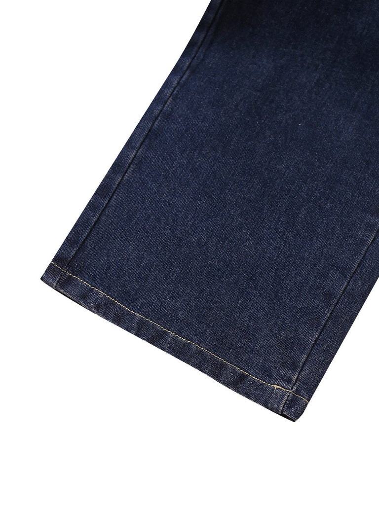 Pantalon droit en denim bleu foncé des années 1950