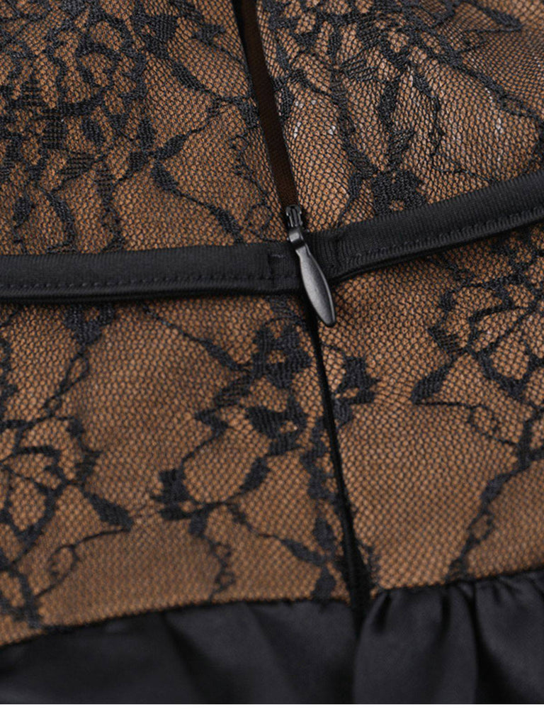 2PCS Robe noire cache-cœur et bouffante en dentelle années 1960