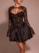 2PCS Robe noire cache-cœur et bouffante en dentelle années 1960