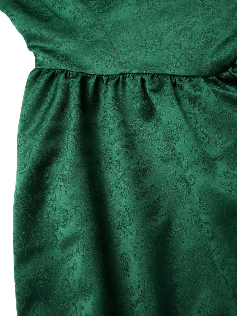 [Prévente] Robe verte en jacquard et manches bouffantes années 1950