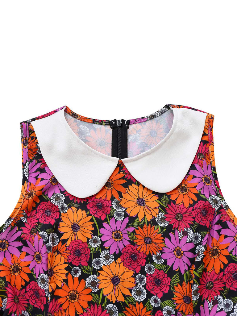 [Prévente] Robe violette à poches et col claudine marguerites des années 1960