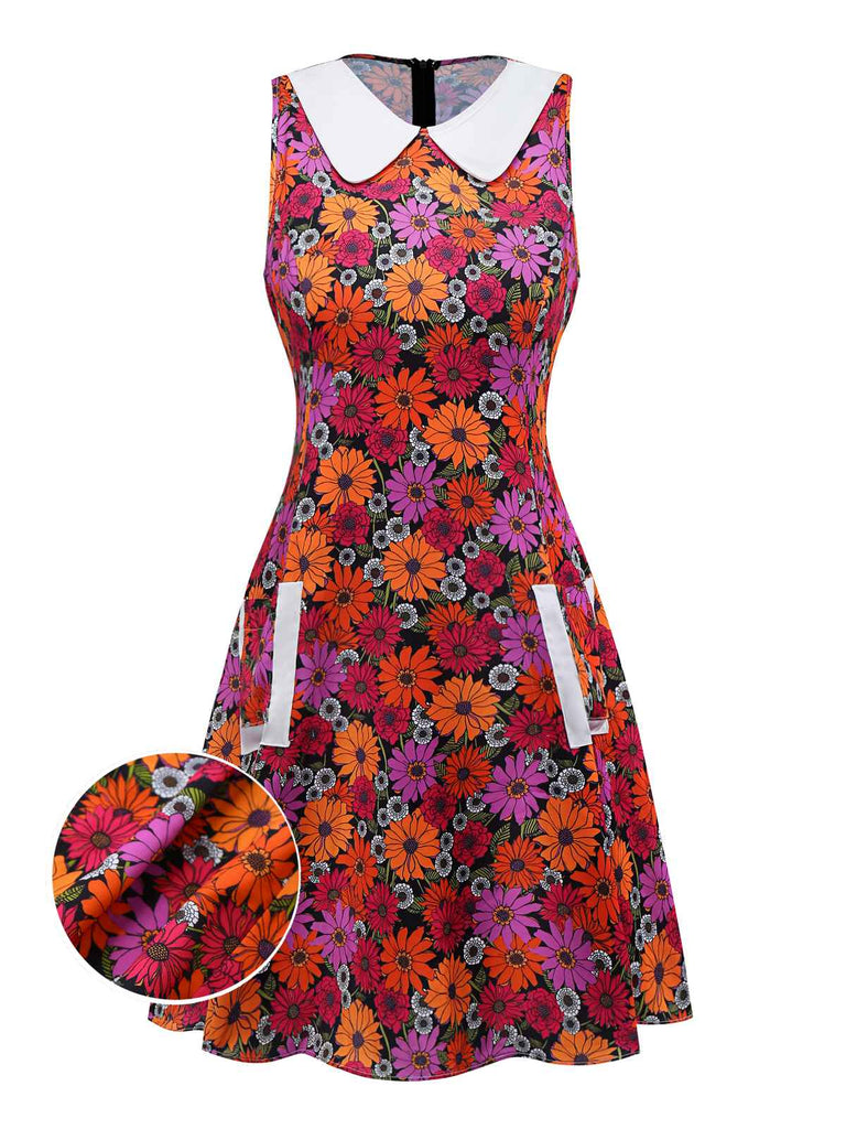 [Prévente] Robe violette à poches et col claudine marguerites des années 1960