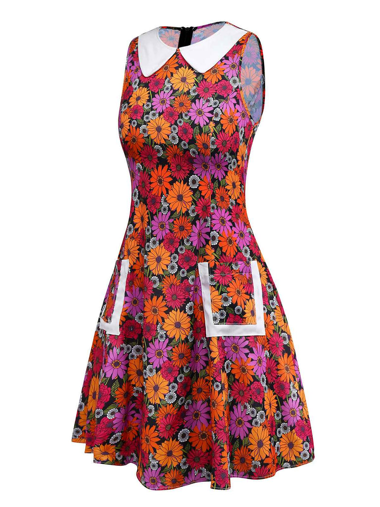 [Prévente] Robe violette à poches et col claudine marguerites des années 1960