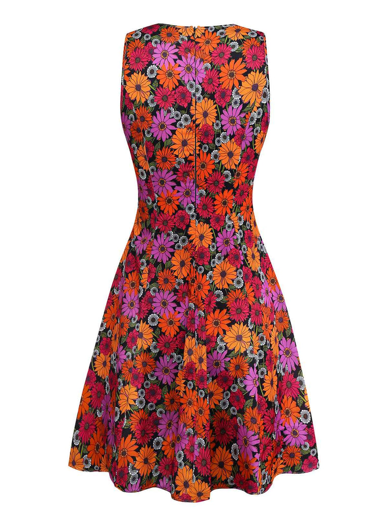 [Prévente] Robe violette à poches et col claudine marguerites des années 1960