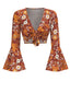 [Prévente] Haut orange manches cloches hippie marguerite des années 1970