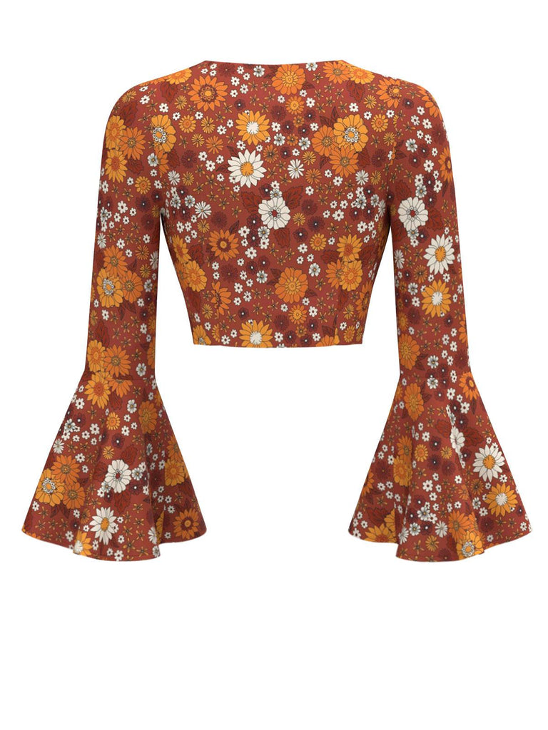 [Prévente] Haut orange manches cloches hippie marguerite des années 1970