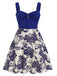 [Grande Taille] Robe bleu à col en cœur et boutons fleuris des années 1950