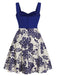 [Grande Taille] Robe bleu à col en cœur et boutons fleuris des années 1950
