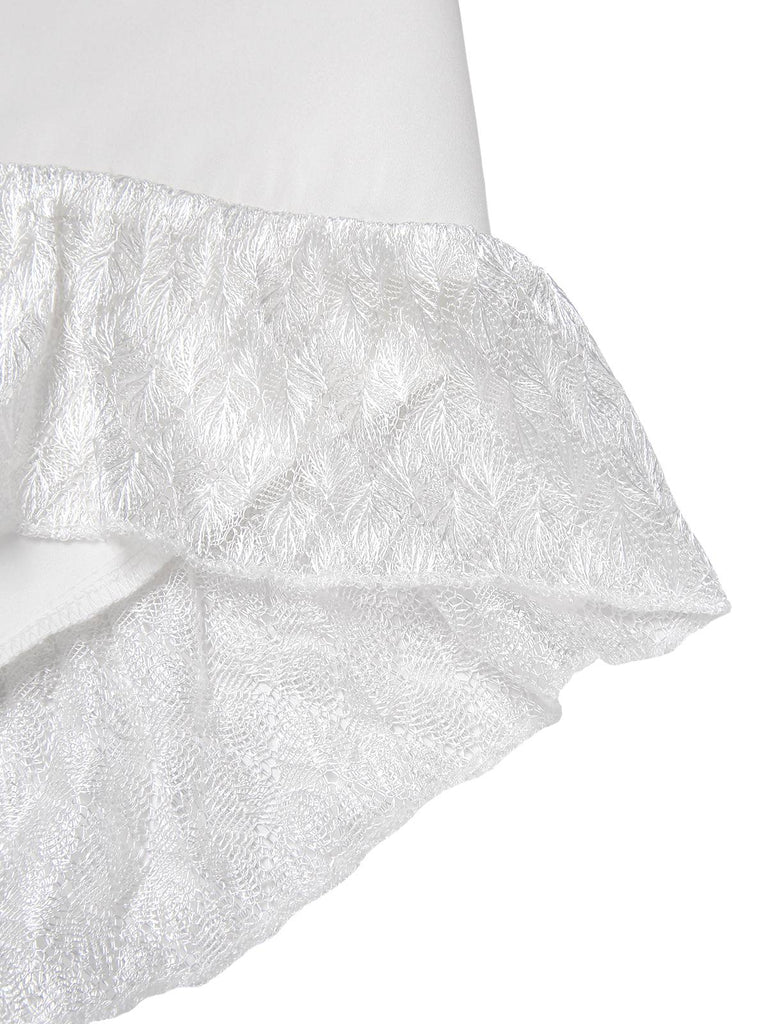 [Prévente] Robe blanche manches évasées et froncées en dentelle des années 1960