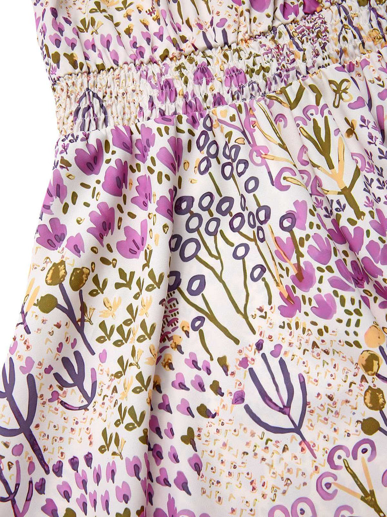 [Prévente] Robe lavande à fleurs et manches bouffantes années 1950