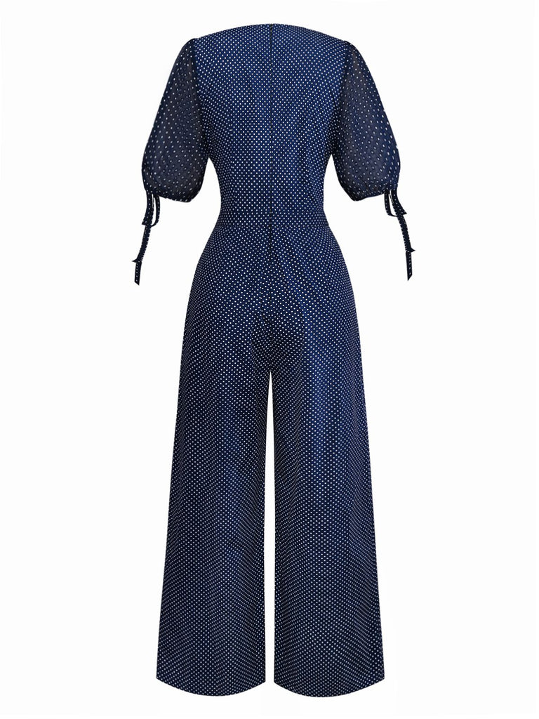 [Prévente] Combinaison bleue marine à pois et col en V années 1930