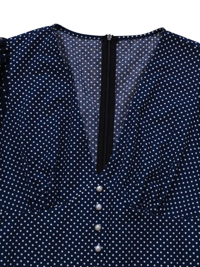 [Prévente] Combinaison bleue marine à pois et col en V années 1930