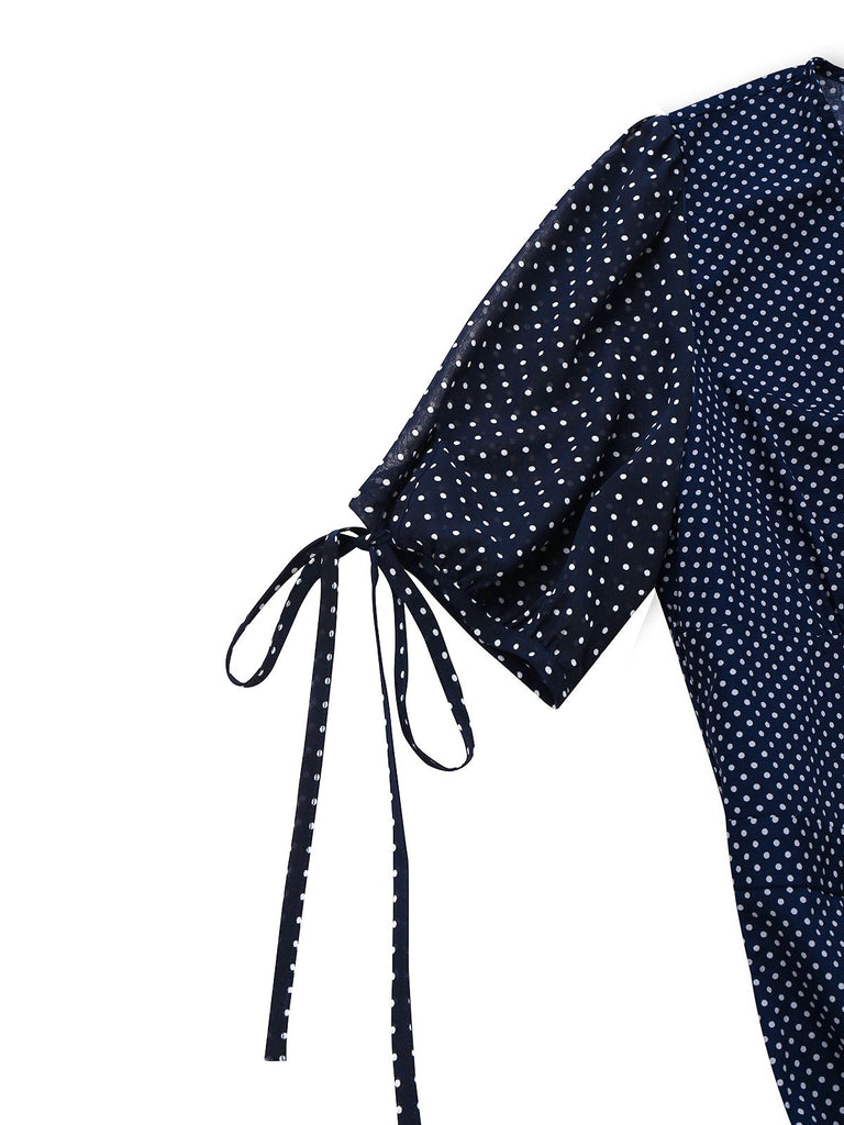 [Prévente] Combinaison bleue marine à pois et col en V années 1930