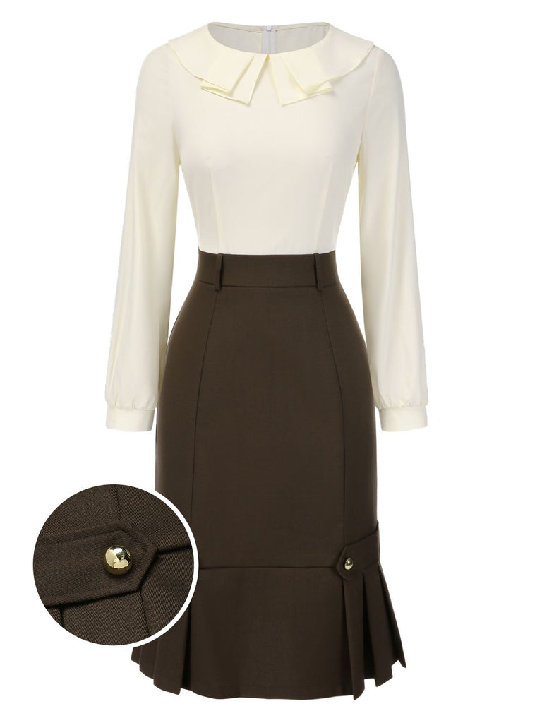 [Prévente] Robe crayon marron et col contrasté années 1960