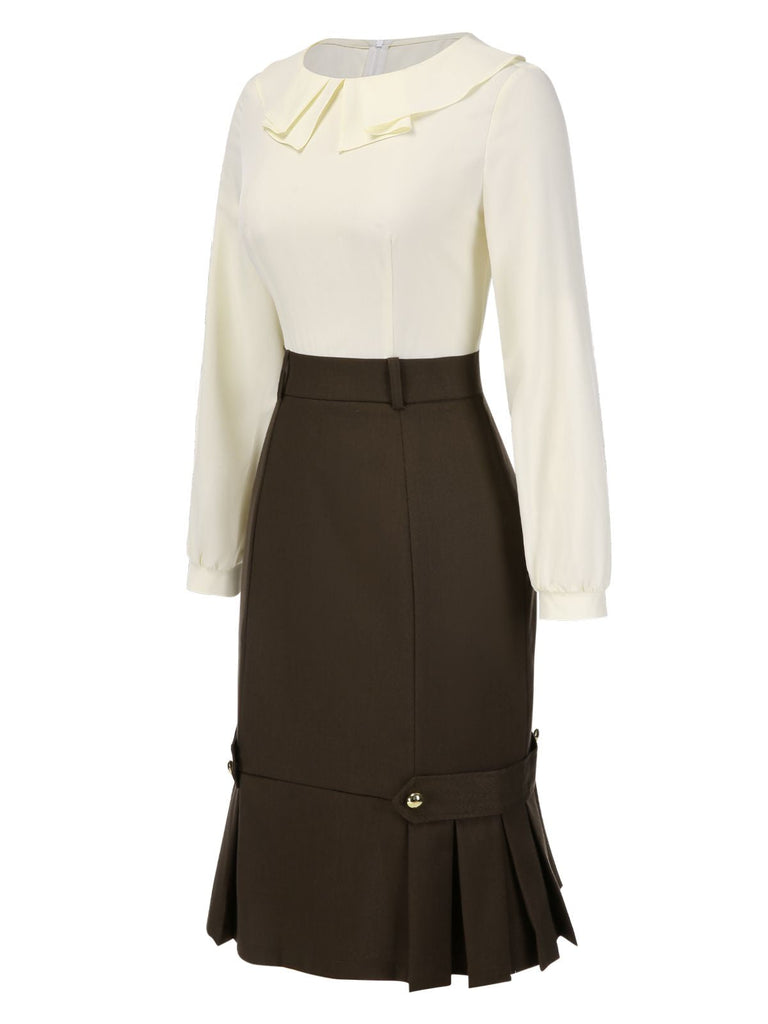 [Prévente] Robe crayon marron et col contrasté années 1960