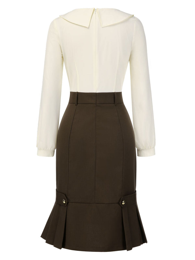 [Prévente] Robe crayon marron et col contrasté années 1960