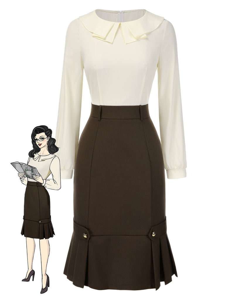 [Prévente] Robe crayon marron et col contrasté années 1960