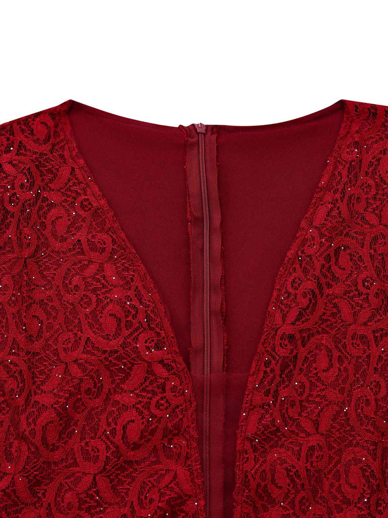 Robe sirène en dentelle col en V profond manches cloche des années 1920