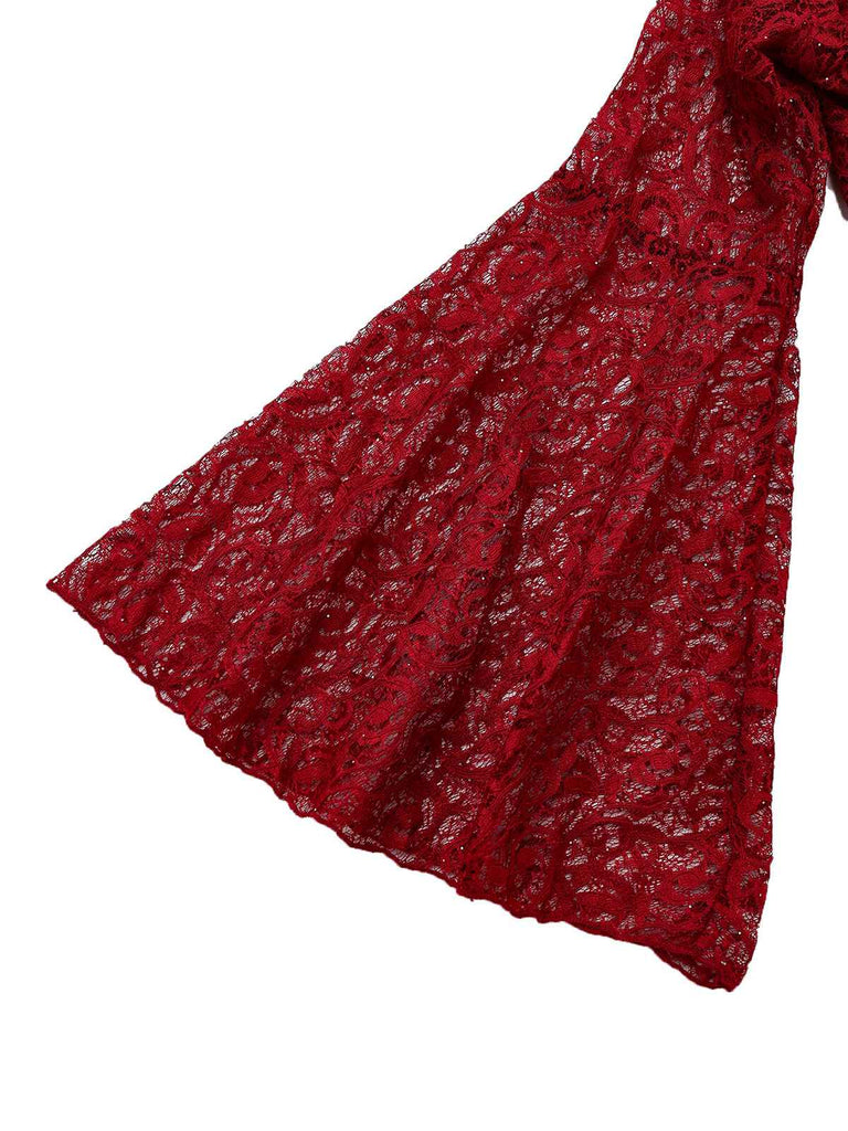 Robe sirène en dentelle col en V profond manches cloche des années 1920