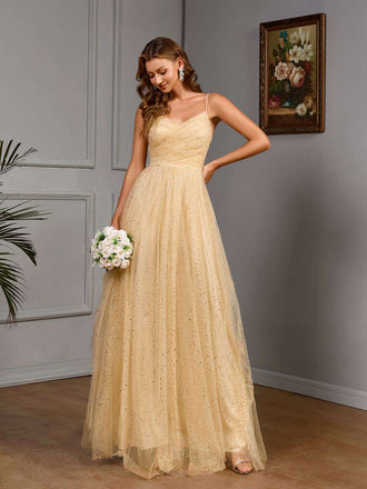 Robe à bretelles dorée paillettes en maille années 1930