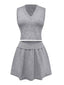 2PCS Haut et jupe en tricot gris à col en V années 1960
