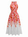 Robe rouge à fleurs dos nu col rond des années 40