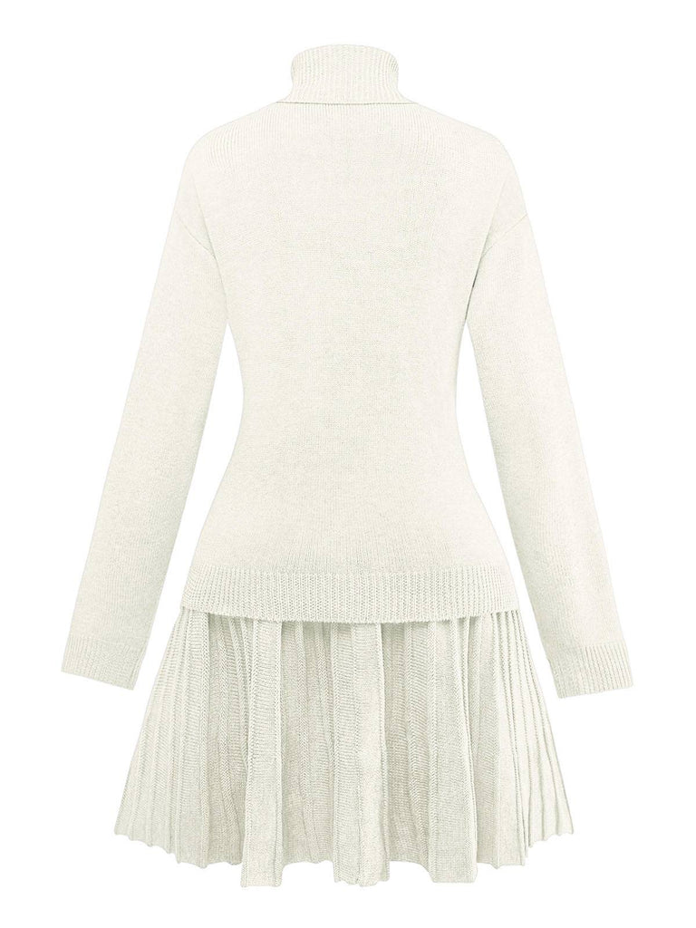 2PCS Pull à col roulé en maille et jupe plissée années 1960
