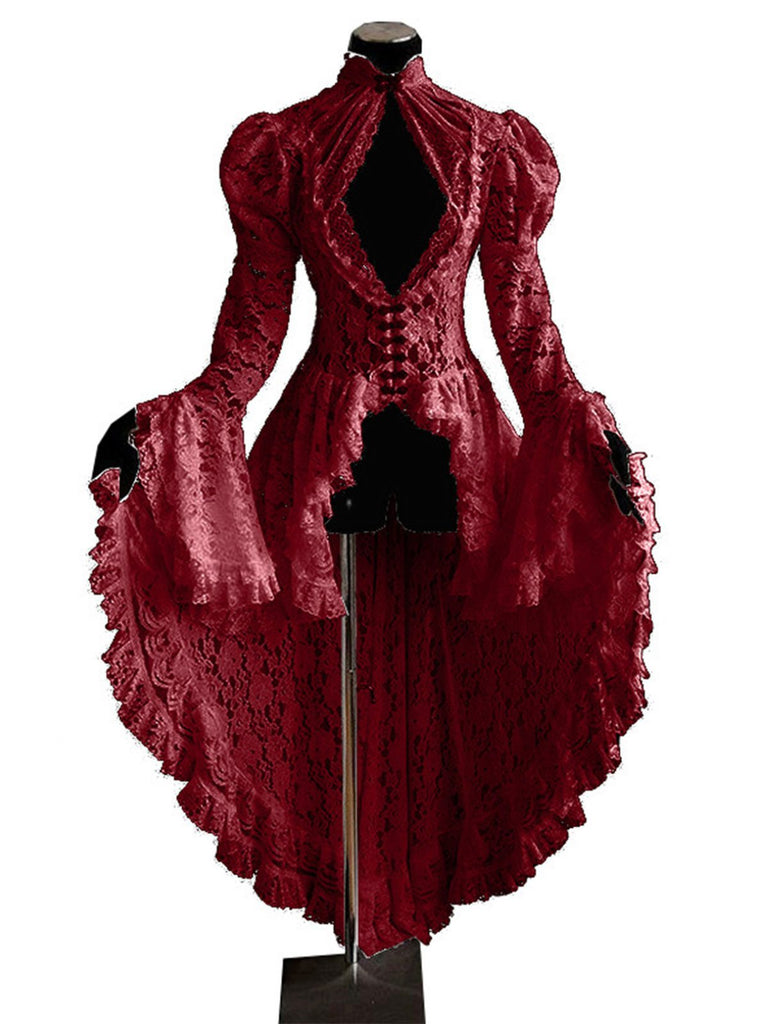 [Prévente] Robe victorienne rouge en dentelle à manches gigot des années 1980