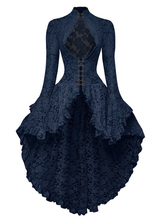 [Prévente] Robe victorienne bleu foncé en dentelle à manches gigot des années 1980
