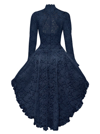 [Prévente] Robe victorienne bleu foncé en dentelle à manches gigot des années 1980