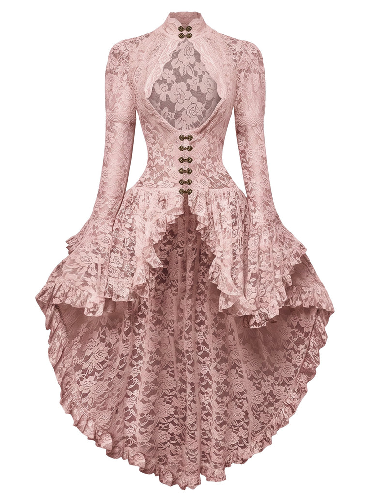 Robe victorienne noire en dentelle à manches gigot des années 1980
